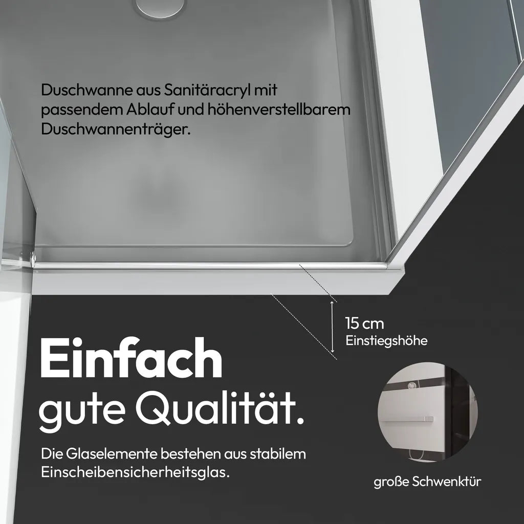 Dusche Komplett MARWELL Komplettdusche Fertigdusche Dusy 80 x 80 x 225 cm - komplett Set inkl. Duschwanne und Armatur - Runddusche mit Fronteinstieg