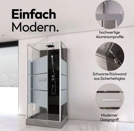 Dusche Komplett MARWELL Komplettdusche Fertigdusche Dusy 80 x 80 x 225 cm - komplett Set inkl. Duschwanne und Armatur - Runddusche mit Fronteinstieg