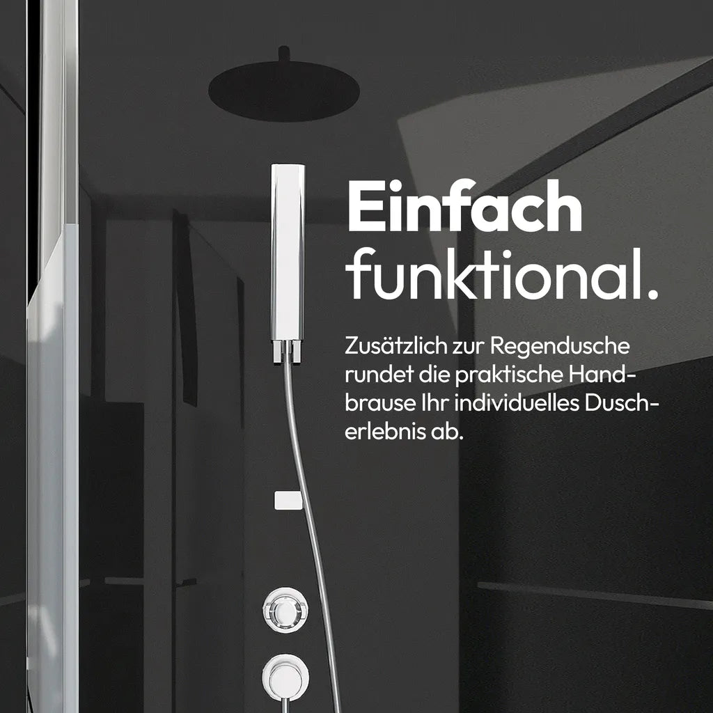 Dusche Komplett MARWELL Komplettdusche Fertigdusche Dusy 80 x 80 x 225 cm - komplett Set inkl. Duschwanne und Armatur - Runddusche mit Fronteinstieg