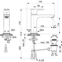 IS WT-Arm. CONNECT AIR, Grande Slim 5 l/min., m.Ablgarn., Ausld.125mm, chrom