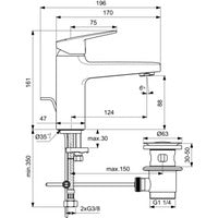 IS wash basin mixer Ceraplan H90 with drain. projection 124mm chrome
