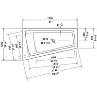 DURAVIT Badewanne Paiova 1700x1000mm Ecke links, Einbau f.Bodenzul., weiß