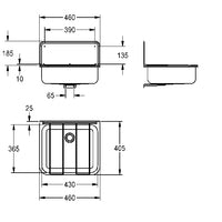 Sink 460x135x405mm, with bucket grate + splash guard AQUAROTTER # 2000103269 stainless steel