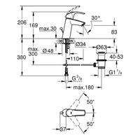 Grohe WT-EHM Eurosmart 23322 mittelh., Zugst.-Ablaufgrt., chrom