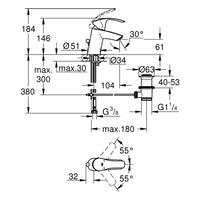 Grohe WT-EHM Eurosmart model 2015 33265 S-Size pull-out drain grt., chrome