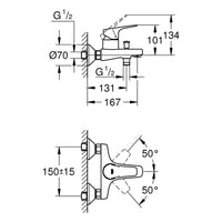 Grohe EH-Wannenbatterie BauFlow 23756 Wandmontage chrom